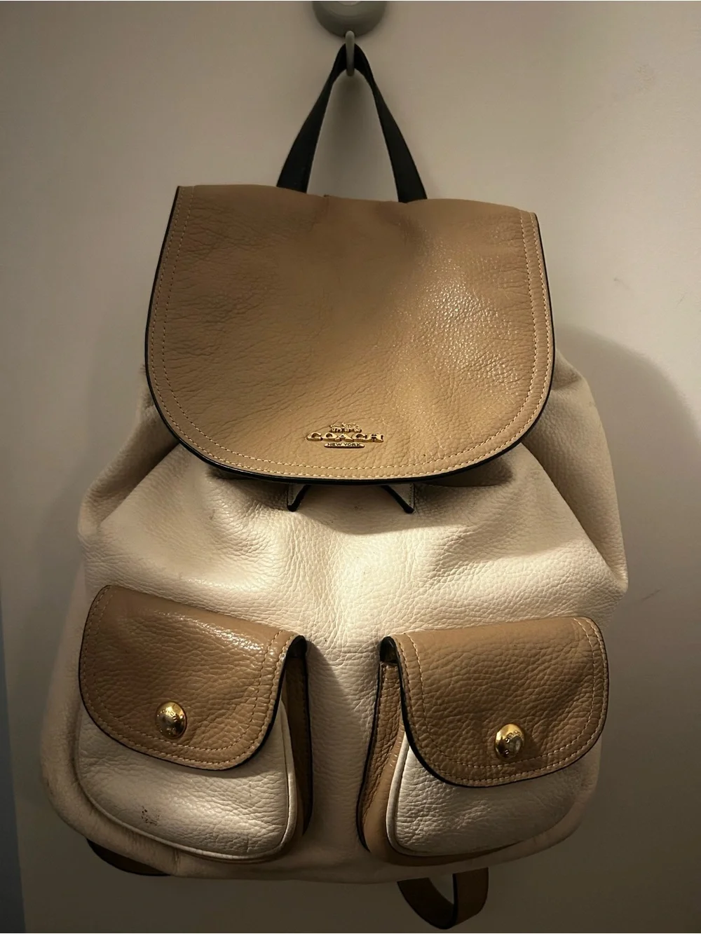 Coach Two-Tone Tan & Cream Leather Backpack